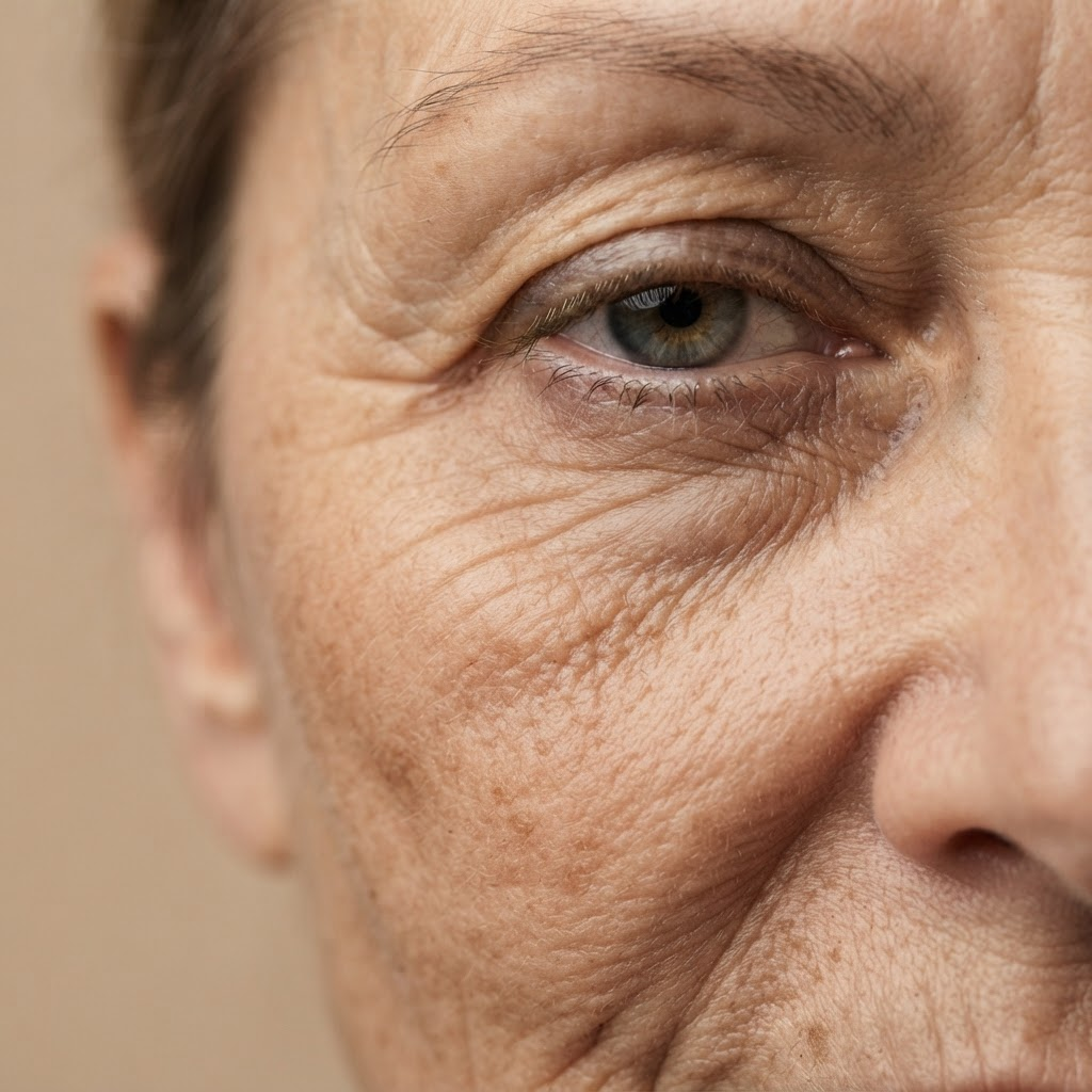 Close-up of skin showing ageing