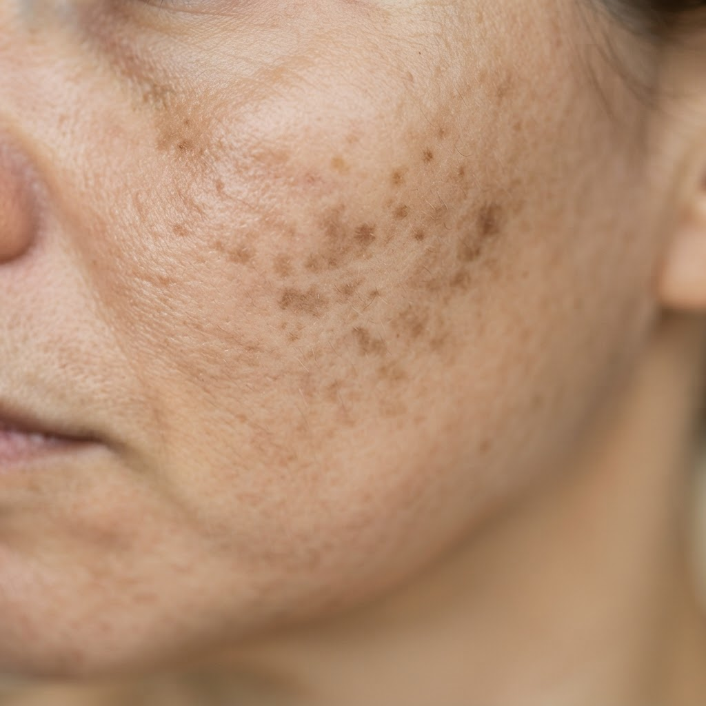Close-up of skin showing pigmentation
