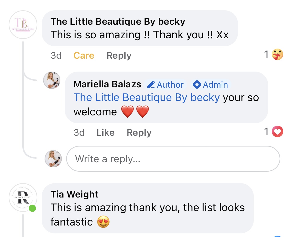 Facebook comments: 'This is so amazing! Thank you!' and 'This is amazing thank you, the list looks fantastic.'