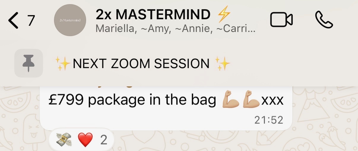 Mastermind chat: '£799 package in the bag.'