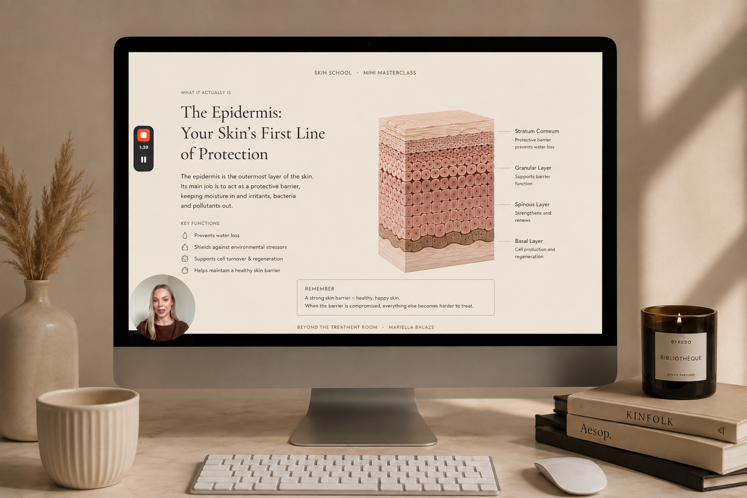 A Skin School epidermis masterclass on an iMac