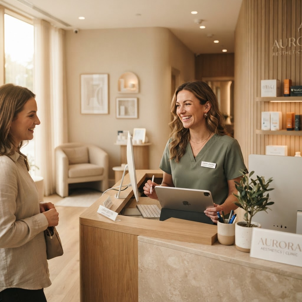 Sarah, an aesthetics practitioner, in her clinic