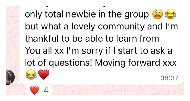 Skin School member message: what a lovely community and I'm thankful to be able to learn from you all