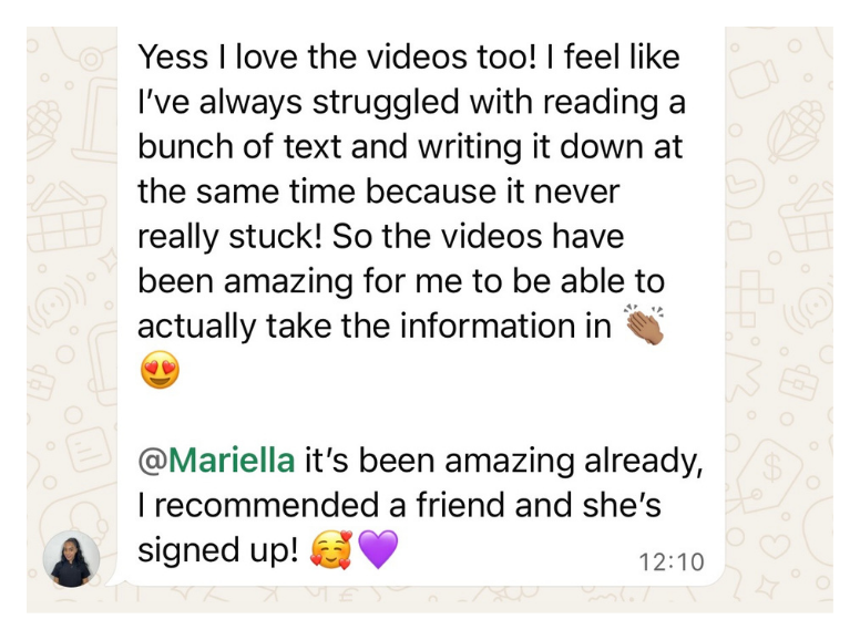 Skin School member message: I love the videos, it's been amazing already, I recommended a friend and she's signed up